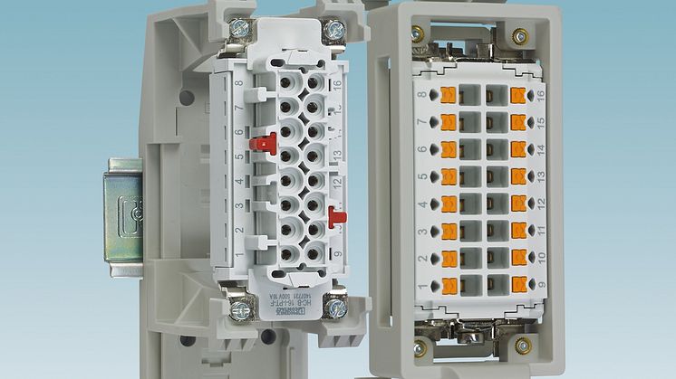 Plastic DIN rail mounting frames for pre-assembled contact inserts