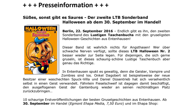 Süßes, sonst gibt es Saures - Der zweite LTB Sonderband Halloween ab dem 30. September im Handel!