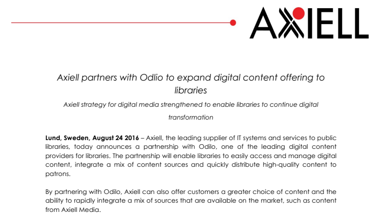 Axiell partners with Odilo to expand digital content offering to libraries 