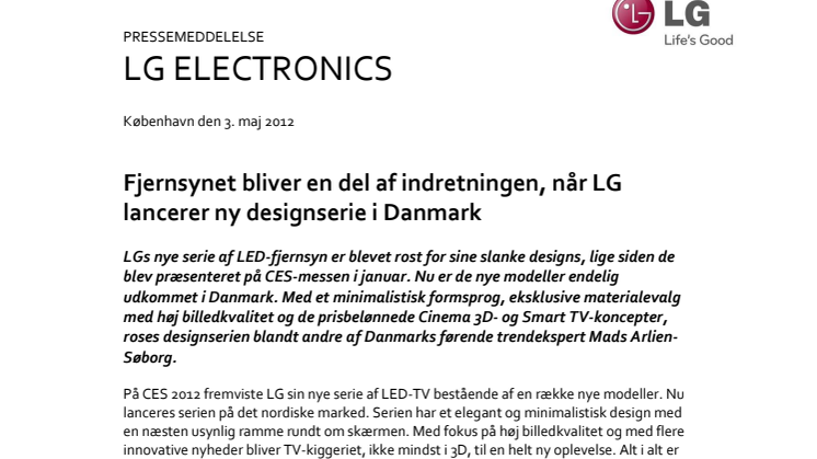 Fjernsynet bliver en del af indretningen, når LG lancerer ny designserie i Danmark