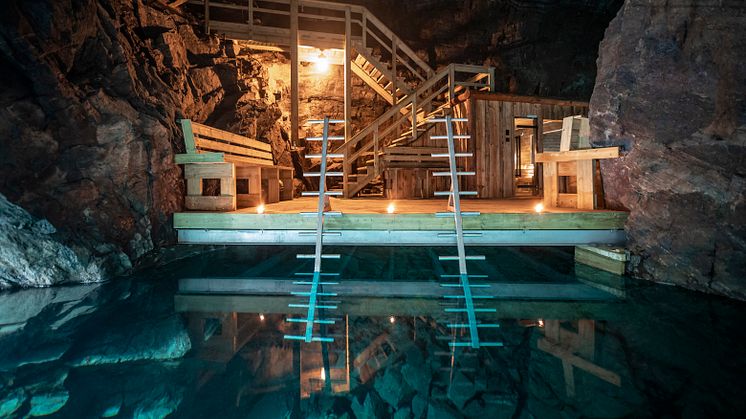 The new sauna is located 80 meters underground in the Adventure Mine in Dalarna, Sweden.