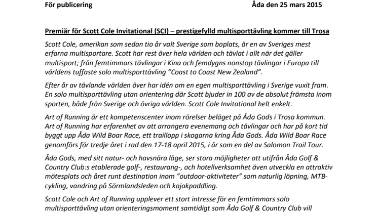 Premiär för Scott Cole Invitational (SCI) – prestigefylld multisporttävling kommer till Trosa