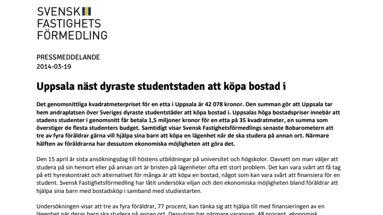 Uppsala näst dyraste studentstaden att köpa bostad i