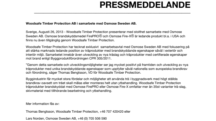 Woodsafe Timber Protection AB i samarbete med Osmose Sweden AB