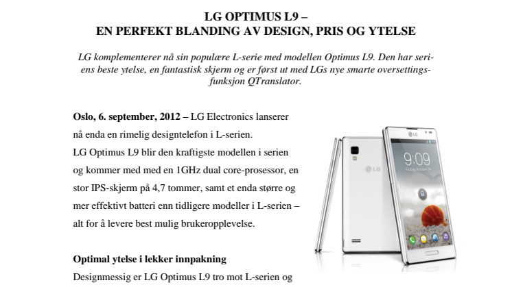 LG OPTIMUS L9 –  EN PERFEKT BLANDING AV DESIGN, PRIS OG YTELSE  