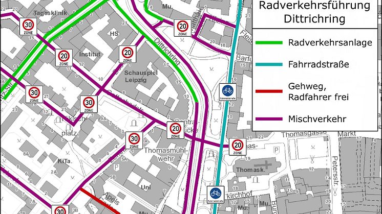 Radverkehrsführung auf dem Dittrichring in Leipzig - Grafik: © Stadt Leipzig