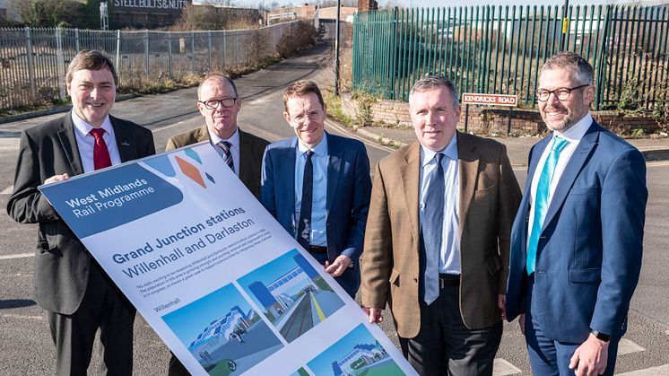 Cllr John Reynolds, Richard Brooks customer experience director for West Midlands Railway, Mayor of the West Midlands Andy Street, cllr Adrian Andrew, and WMRE executive director Malcolm Holmes