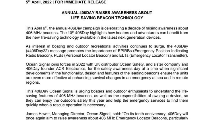 April 6 2022 - Annual 406Day Raises Awareness about Life-Saving Beacon Technology.pdf