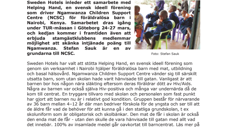 Sweden Hotels stöttar barncentrat Ngamwanza i Nairobi