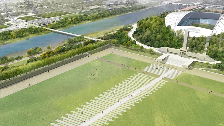 Blick auf die Festwiese und geplante Brücke im neuen Rahmenplan - Foto: Rehwald Landschaftsarchitekten