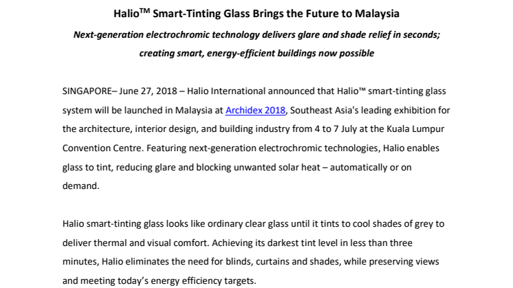 Halio Smart-Tinting Glass Brings the Future to Malaysia