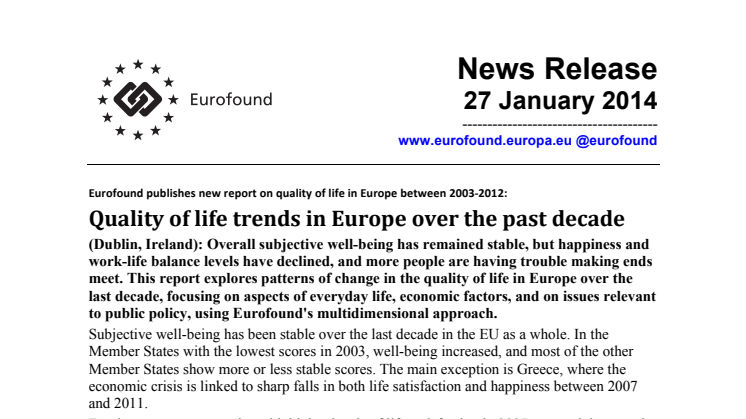 Quality of life trends in Europe over the past decade