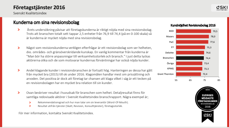 Svenskt Kvalitetsindex om Företagstjänster 2016
