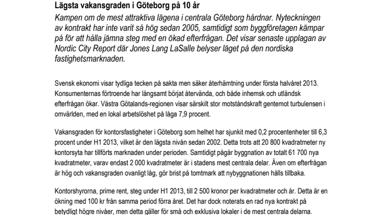 Lägsta vakansgraden i Göteborg på 10 år 