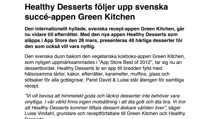 Healthy Desserts följer upp svenska succé-appen Green Kitchen