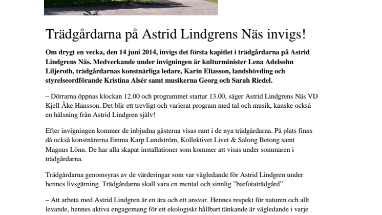Trädgårdarna på Astrid Lindgrens Näs invigs!