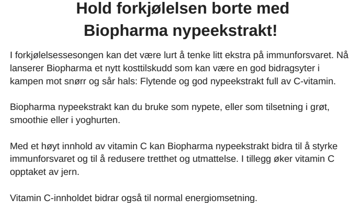 NYHET: Biopharma nypeekstrakt i kampen mot snørr og sår hals! 