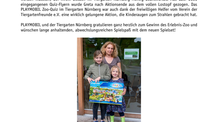 Glückliche Gewinner im Tiergarten Nürnberg: Das PLAYMOBIL Zoo-Quiz bringt Kinderaugen zum Strahlen