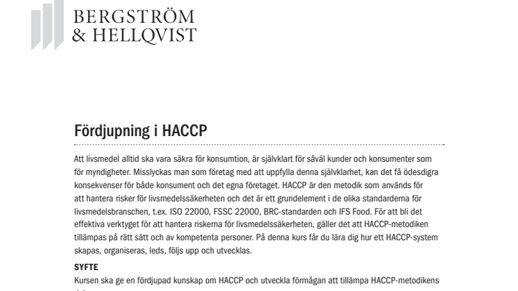 Fördjupning i HACCP