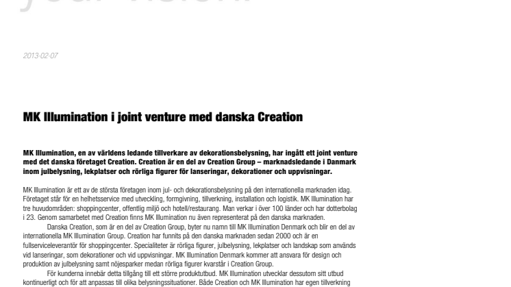 MK Illumination i joint venture med danska Creation