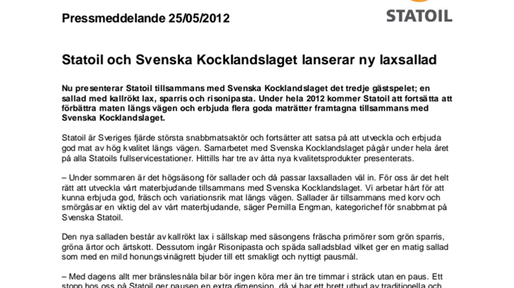 Statoil och Svenska Kocklandslaget lanserar ny laxsallad