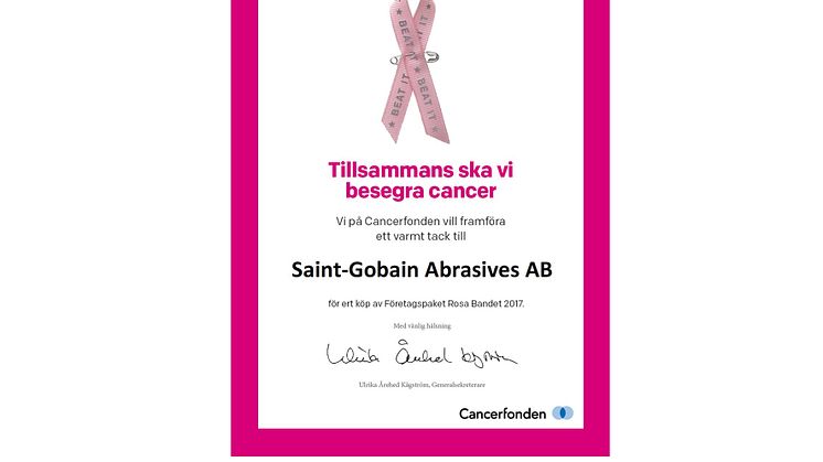 Saint-Gobain Abrasives AB stödjer Rosa Bandet 2017