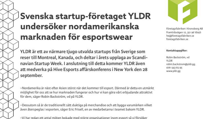 Svenska startup-företaget YLDR undersöker nordamerikanska marknaden för esportswear