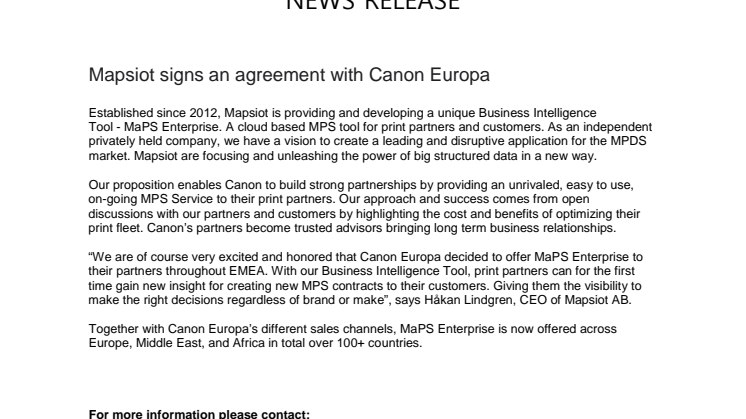 Mapsiot signs an agreement with Canon Europa
