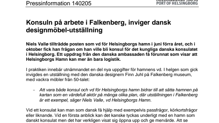 Konsuln på arbete i Falkenberg, inviger dansk designmöbel-utställning