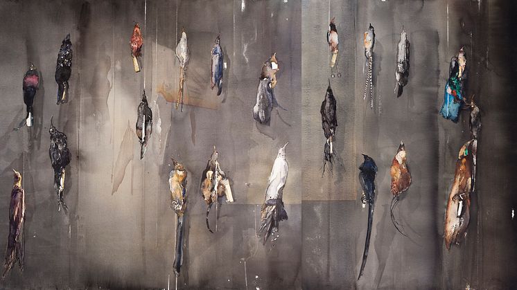 Lars Lerin, Paradisfåglar, 2012, akvarell, 101 x 230 cm ©Konstnären