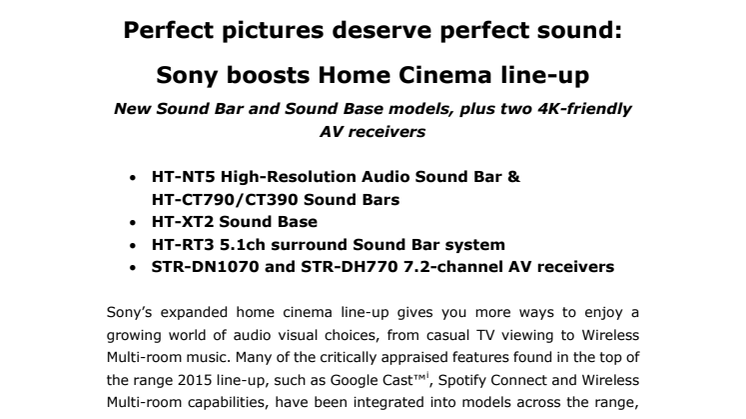Perfekte bilder fortjener perfekt lyd: Sony forsterker hjemmekino-serien
