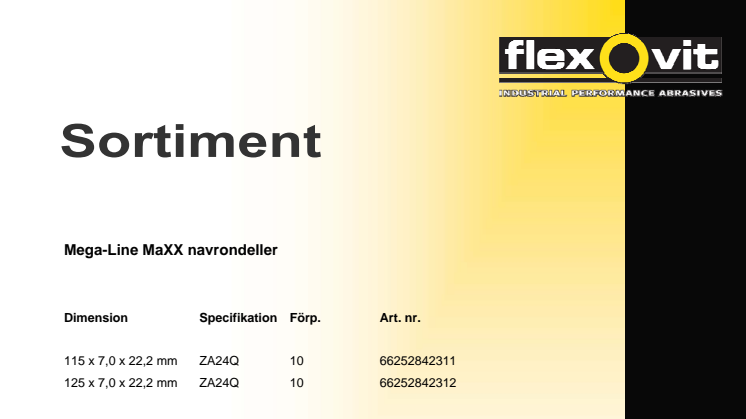 Flexovit Mega-Line MaXX navrondeller - Sortiment