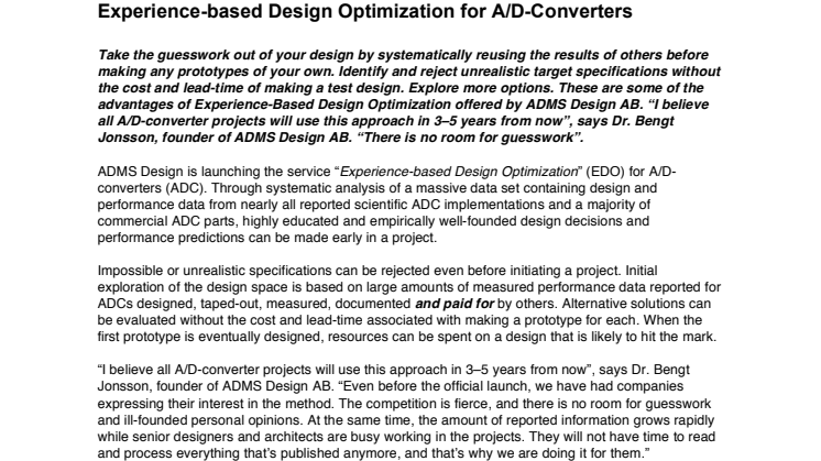 Experience-based Design Optimization for A/D-Converters