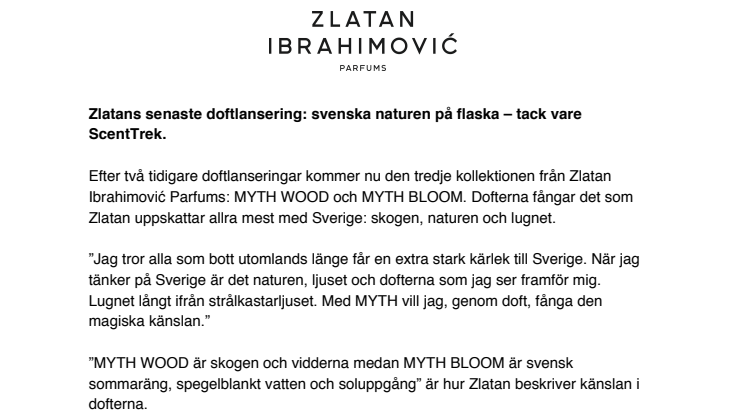 Zlatan Ibrahimović Parfums lanserar nyheterna MYTH WOOD & MYTH BLOOM