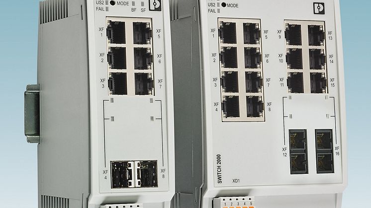 Industriella Switchar för montage på DIN-Skena med managed funktionalitet som redundans, RMON, DHCP server etc.
