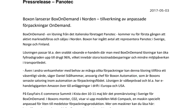 Boxon lanserar BoxOnDemand i Norden – tillverkning av anpassade förpackningar On Demand