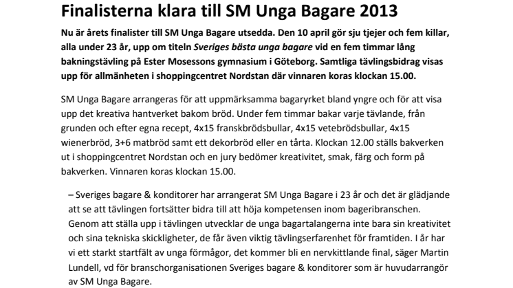 Finalisterna klara till SM Unga Bagare 2013