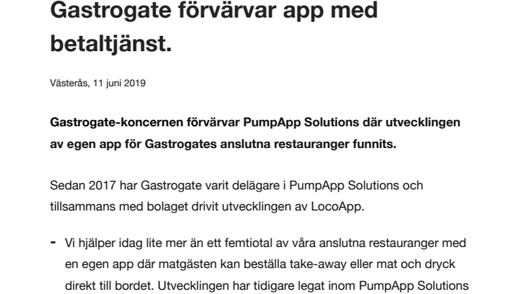Gastrogate förvärvar app med betaltjänst