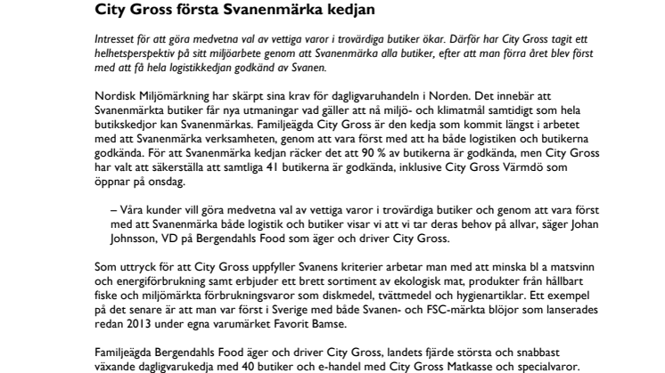 City Gross första Svanenmärka kedjan