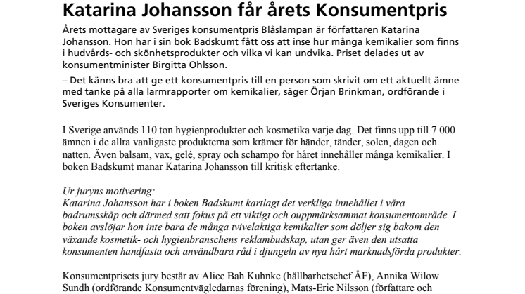 Katarina Johansson får årets Konsumentpris