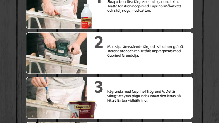 Guide med instruktioner om hur du använder Cuprinol Dörr- och Fönsterfärg V