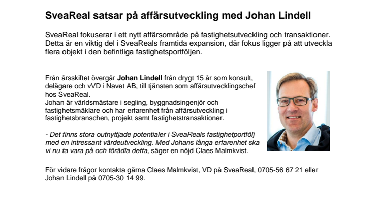 SveaReal satsar på affärsutveckling med Johan Lindell