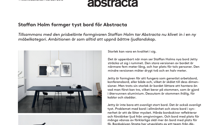 Staffan Holm designar tyst bord för Abstracta