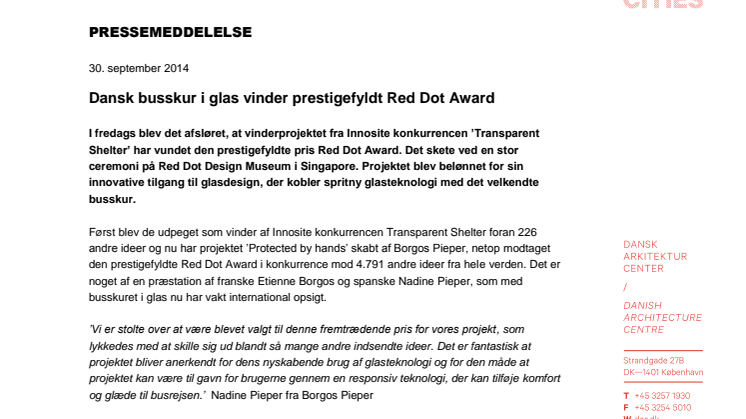 Dansk busskur i glas vinder prestigefyldt Red Dot Award