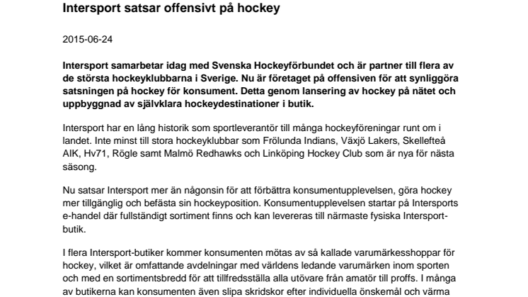 Intersport satsar offensivt på hockey