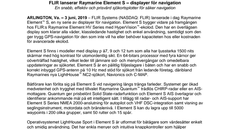 FLIR lanserar Raymarine Element S – displayer för navigation