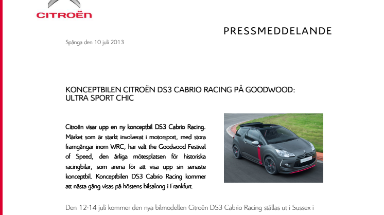 KONCEPTBILEN CITROËN DS3 CABRIO RACING PÅ GOODWOOD