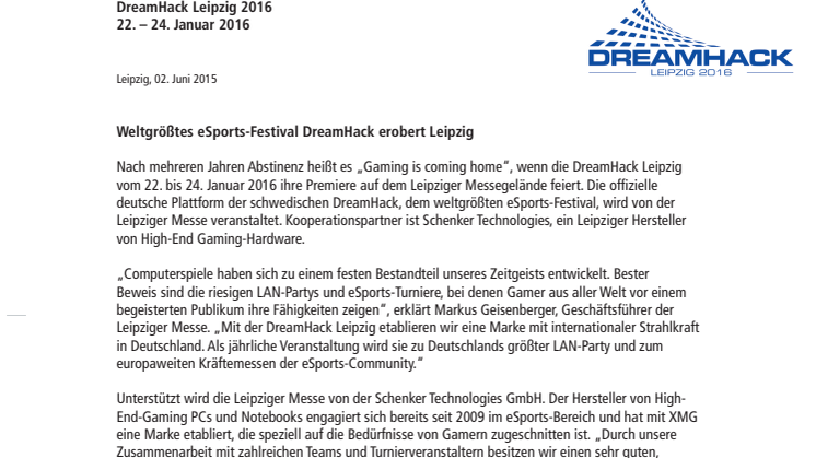 Pressemitteilung DreamHack Leipzig 2016