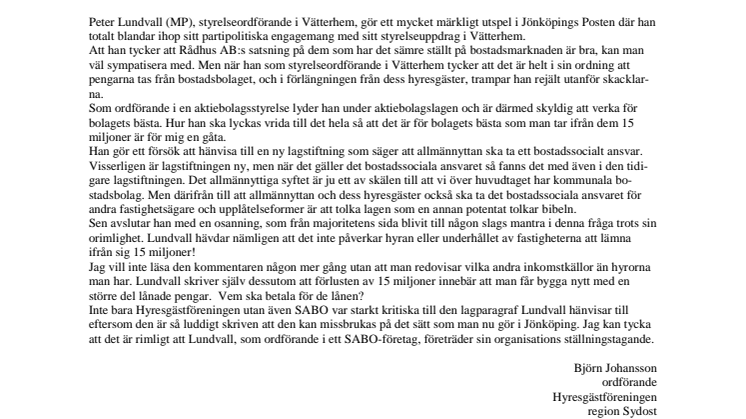 Peter Lundvall (MP) blandar ihop sina uppdrag