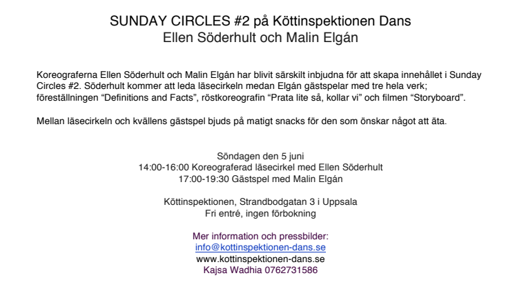 SUNDAY CIRCLES #2  Ellen Söderhult och Malin Elgán på Köttinspektionen Dans